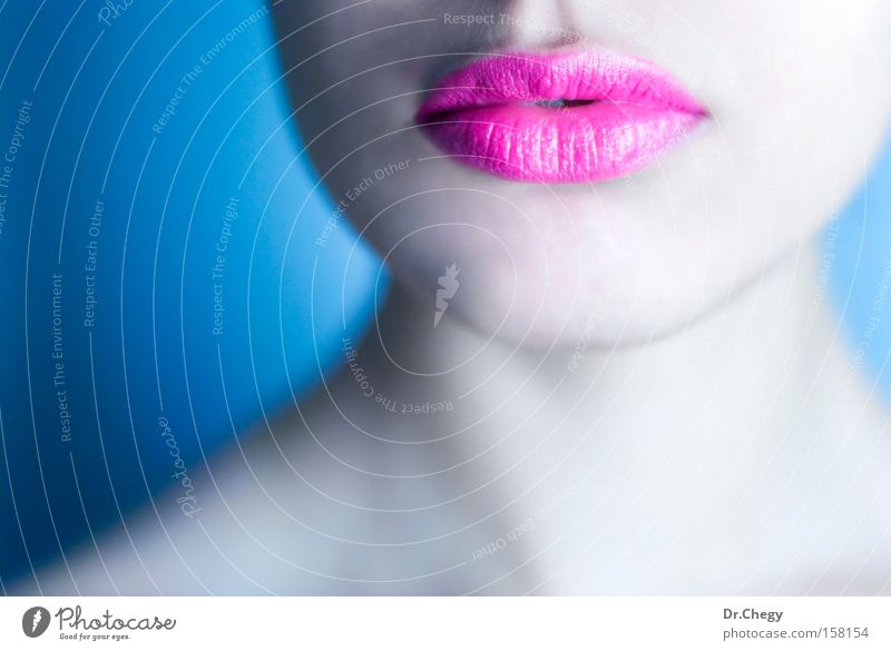 Lips Pink Blue Nape Skin Kissing Woman Desire Beautiful