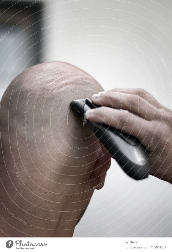 Man shaving his bald head, view from behind Razor Bald or shaved head Naked Hand Male nude Head Technology Shave Detail Rear view