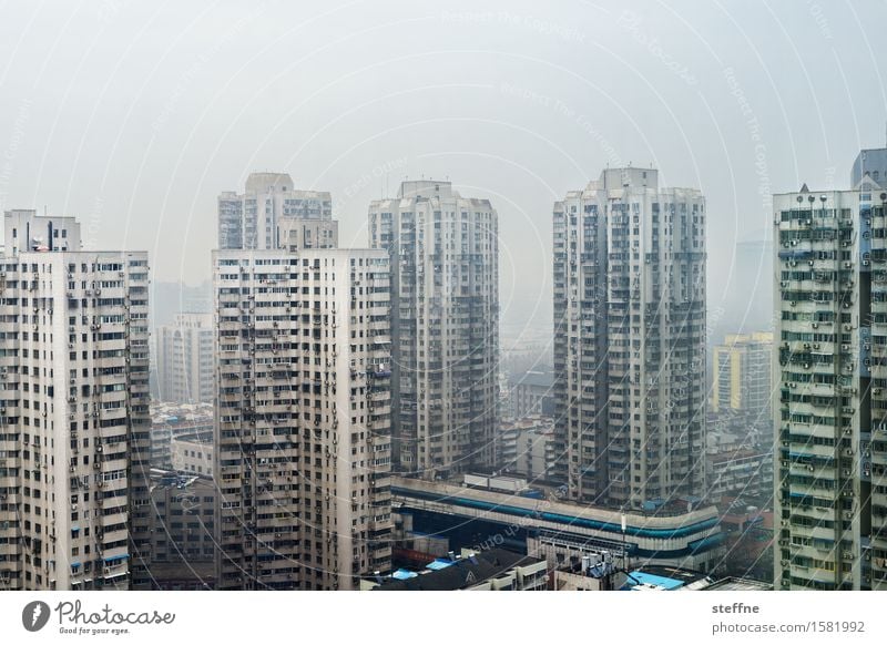 Around the World in China: Nanjing Populated Overpopulated House (Residential Structure) Town Gloomy High-rise Living or residing Smog Colour photo