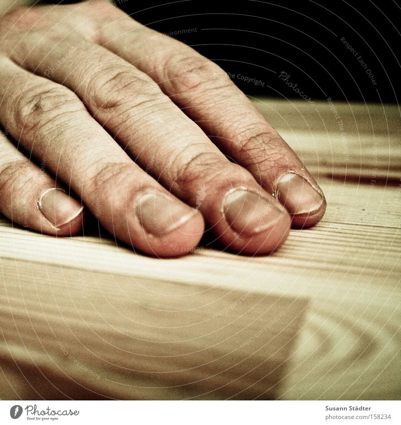 tame Hand Fingers Fingernail Skeleton Skin Dried up Wrinkles Fingertip Varnish Man Table Wood Tabletop