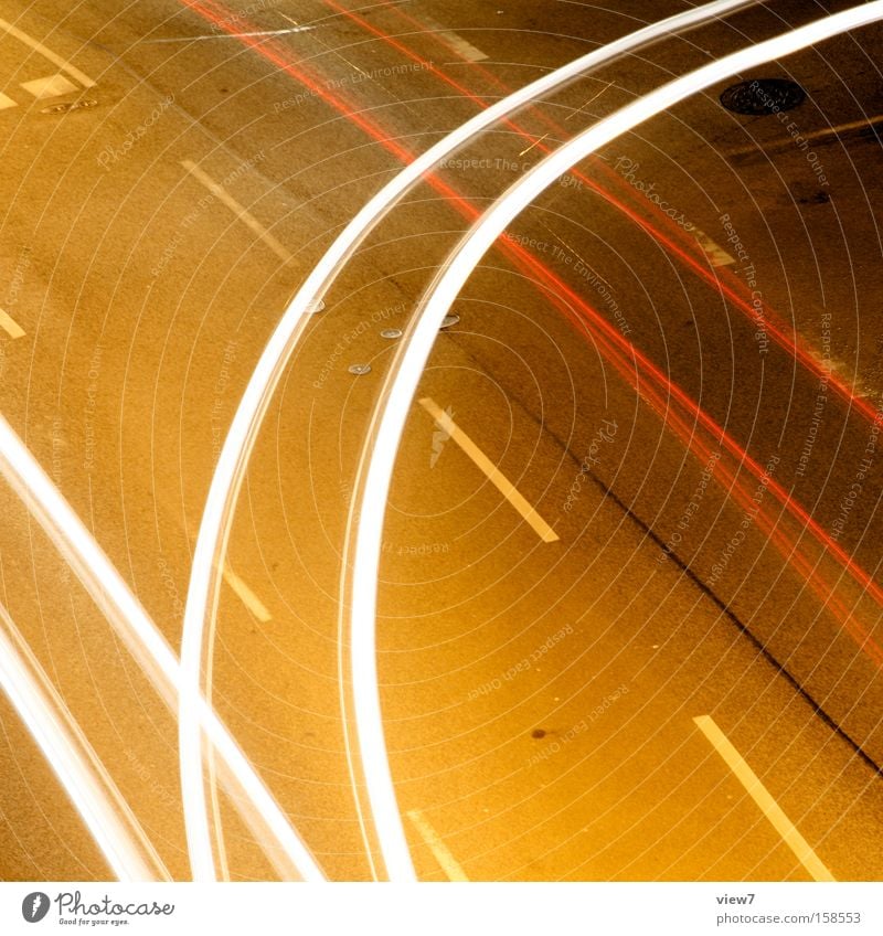 cornering Curve Driving Light Motor vehicle Transport Crossroads Road junction Turn off Stripe Light (Natural Phenomenon) Glittering Colour Night Sidestreet