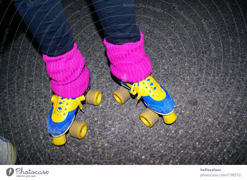 My secret Roller skates Cuffs or leggings Night Pink Sports The eighties Retro Lifestyle Bright Colours Multicoloured Magenta Fashion Flash photo