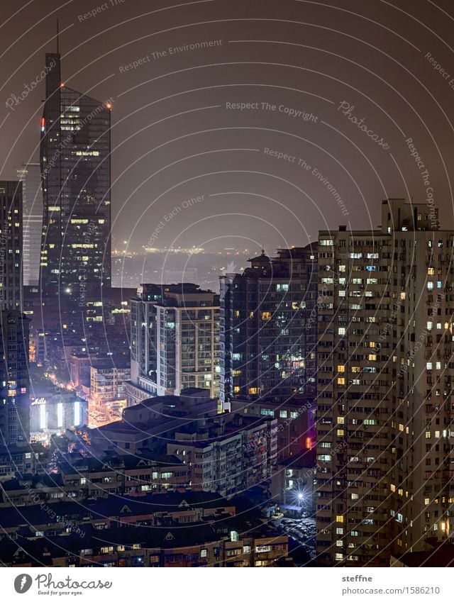 Urban lighthouse (II) Nanjing Town China High-rise Long exposure Living or residing Downtown Overpopulated Skyline Colour photo Exterior shot Copy Space top