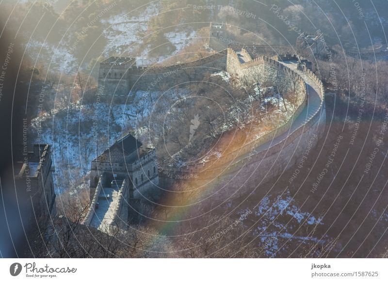 Chinese wall in the morning light Flat (apartment) Landscape Mountain China Asia Tower fortress Wall (barrier) Frontier fortifications Border Tourist Attraction