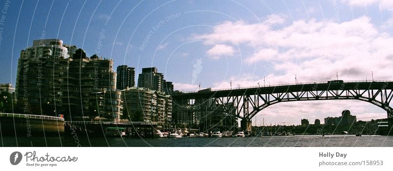 Vancouver Downtown Cambiebridge Bridge Canada Town High-rise Water Clouds Skyline Steel bridge Bridge construction Architecture Port City