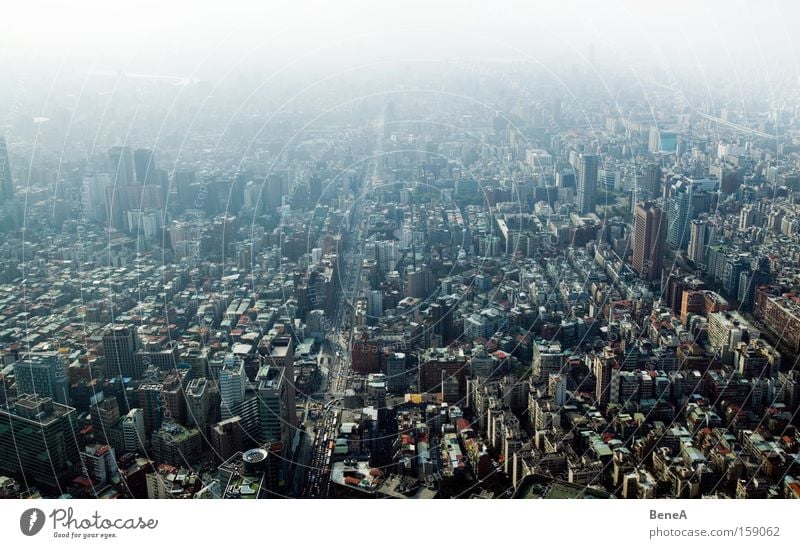 town Sky Town Skyline High-rise Street Large Taipei Asia Taipei 101 Taiwan Vantage point Smog city City life Urbanization Building Panorama (View)