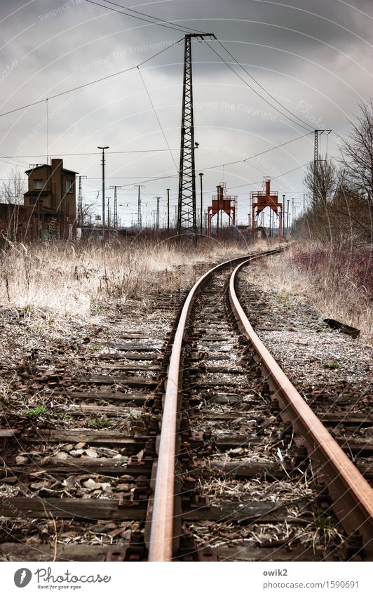 veteran Technology Electricity pylon Cable Falkenberg/Elster Germany Transport Traffic infrastructure Rail transport Railroad Railroad tracks Railroad system