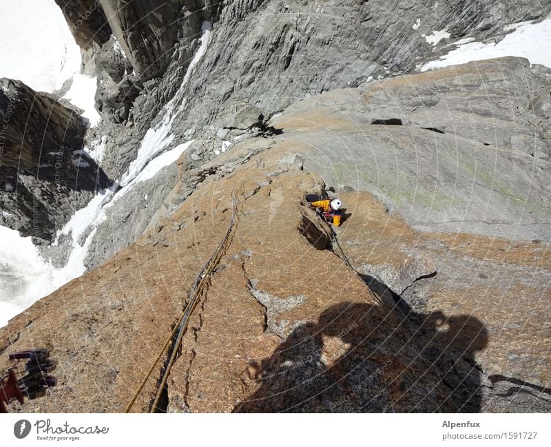 Shadow crack Climbing Mountaineering Ice Frost Snow Alps Mont-Blanc du Tacul Athletic Bravery Success Power Willpower Safety Friendship Responsibility Attentive