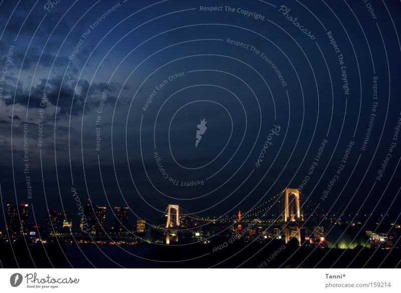 Rainbow Bridge, Tokyo Skyline Night Blue Panorama (View) Odaiba Large