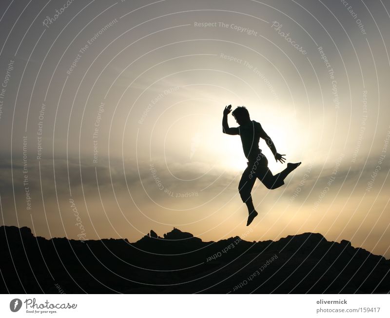 Light and shadow Back-light Sun Jump Joy Happy Vacation & Travel Sardinia Roof leap in happiness