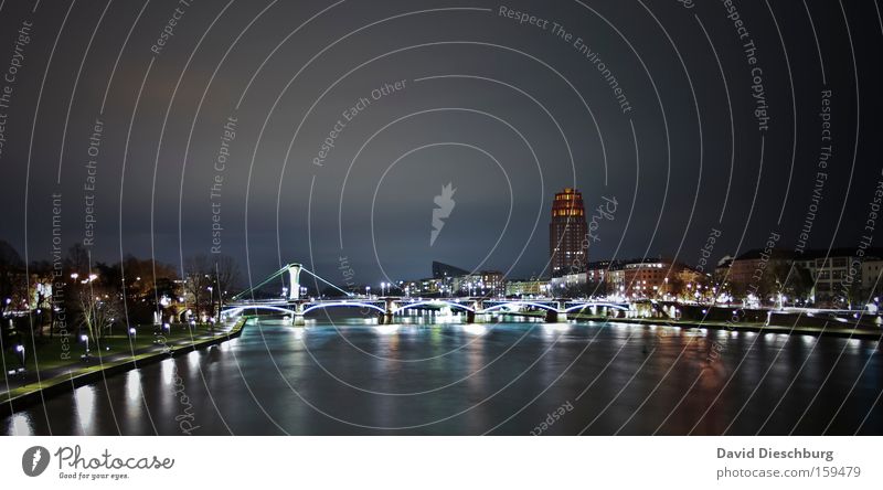 City of light Colour photo Exterior shot Evening Night Light Contrast Long exposure Panorama (View) Wide angle Sky Clouds Night sky River bank Downtown Skyline