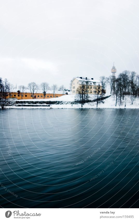 Djurgårdsbrunnsvägen Winter Landscape House (Residential Structure) Cold Lake Ocean Water River Snow Calm Loneliness Stockholm Sweden Willow tree Coast Lakeside