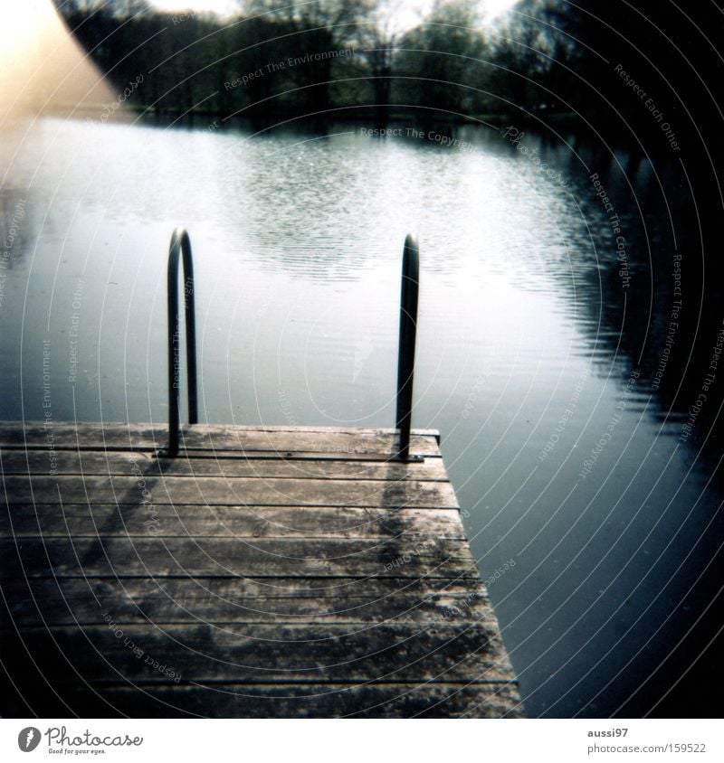 The day before yesterday at the lake Lake Relaxation Refrigeration Vacation & Travel Swimming & Bathing Holga Roll film Analog Summer Footbridge Joy 6x6