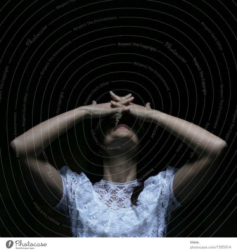 in the attic (I) Feminine 1 Human being Dress Black-haired Long-haired Braids Movement Relaxation Smiling Laughter Dark Beautiful Happiness Contentment