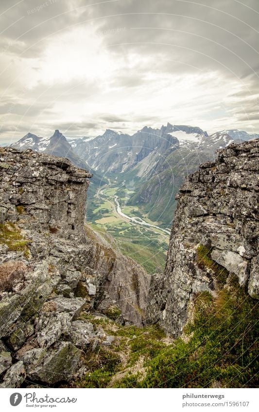 Norwegian Canyon Environment Nature Landscape Plant Climate Bad weather Storm Wind Hill Rock Alps Mountain Peak Snowcapped peak Glacier River bank Discover