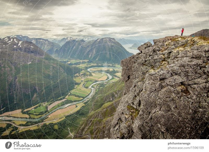 Better view Leisure and hobbies Sports Hiking Environment Nature Landscape Sky Clouds Bad weather Hill Rock Alps Mountain Peak Canyon River bank Village