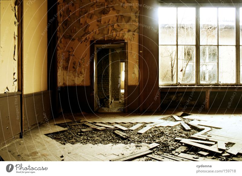 Beautiful Life Window Room Location Decline Vacancy Light Transience Time Memory Destruction Old Military building Vandalism Parquet floor Derelict