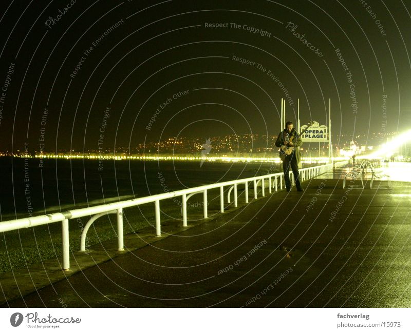 guitar man Beach Man Night Dark Sea promenade Plagues Nice Guitar