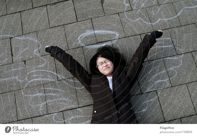 First stretch Hand Art Culture Clouds Wing Stone Angel Lie Fatigue Halo Yawn Ground street chalk Shadow Bird's-eye view