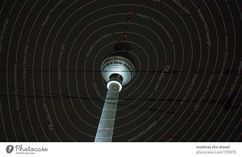 Big Brother Berlin TV Tower Television tower Alexanderplatz Tall Sphere Mystic Beautiful Night Black Cable Dark Lighting Landmark Monument