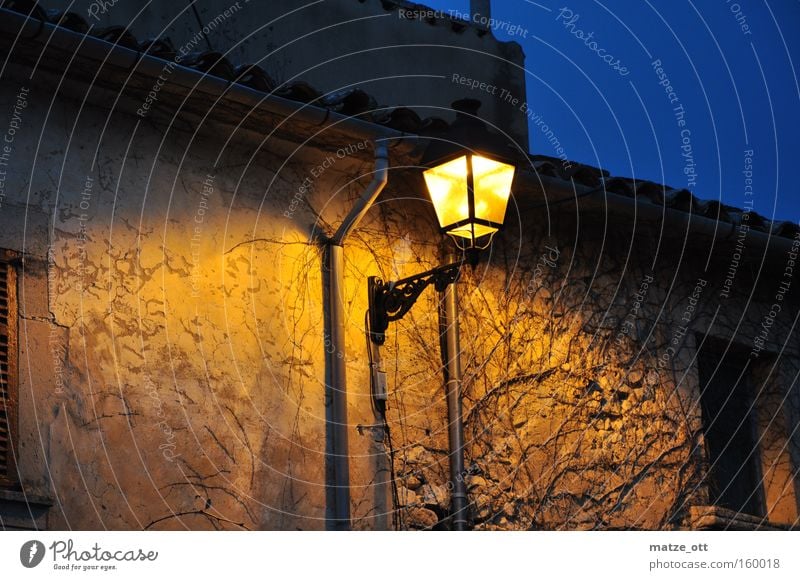 warm light at dusk Twilight Street lighting Lantern Light Night Evening Dusk Dark House (Residential Structure) Town Village Majorca Spain Historic Detail