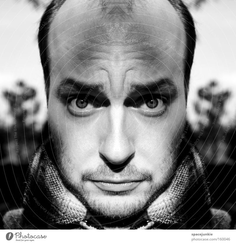 hypnotic Man Portrait photograph Black & white photo Reflection Forehead Whimsical Hypnotic Soul Freak Joy frown psychedelic