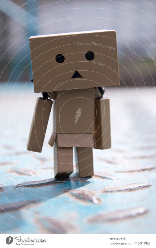 -intellectual title- Robot Cardboard little man Figure Piece Eyes Face Nature Metal Lanes & trails Tin Rust Blue Walking Natural danboo danboard Small Miniature