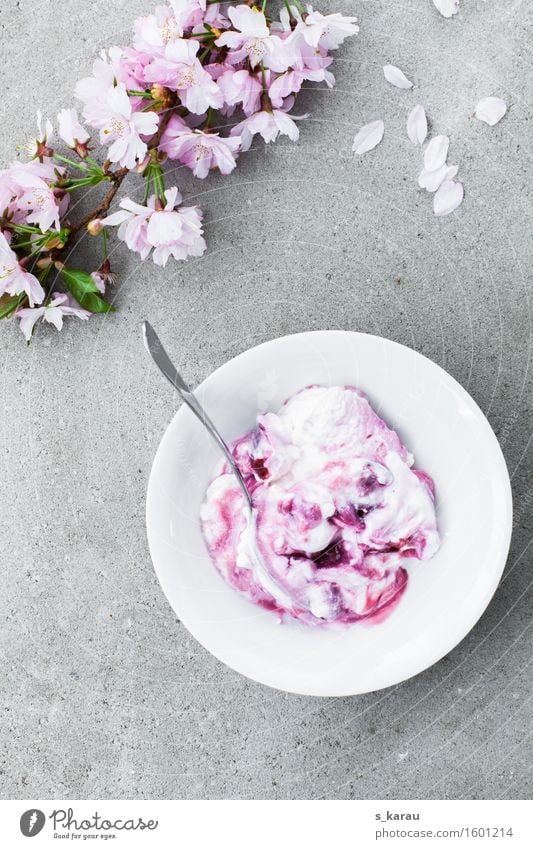 cherry season Food Yoghurt Dairy Products Fruit Nutrition Vegetarian diet Diet Bowl Healthy Eating Fresh Pink To enjoy Skimmed milk Cherry Snack Spring Summer