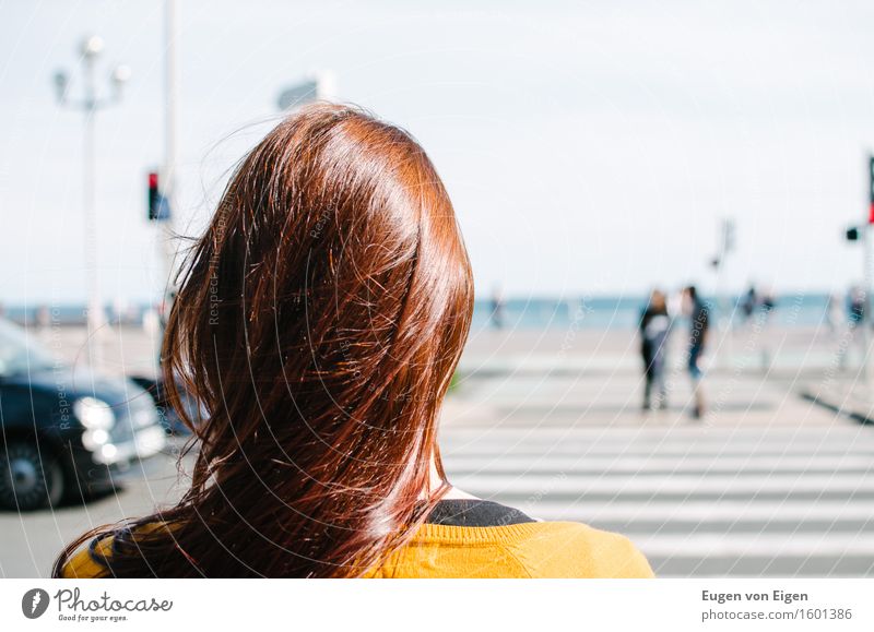 Red hair in Barcelona Hair and hairstyles Tourism Sightseeing City trip Feminine Young woman Youth (Young adults) 1 Human being Beautiful weather Coast Town