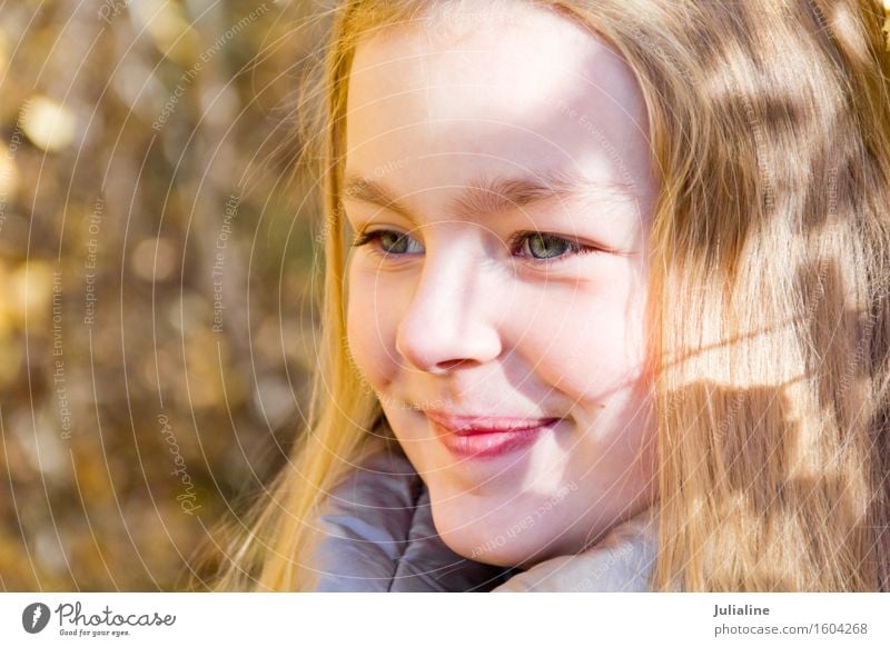 Beautiful smiling girl in autumn Summer Child Girl Infancy 8 - 13 years Autumn Blonde Cute White kid five six 7 eight preschooler fall Caucasian European