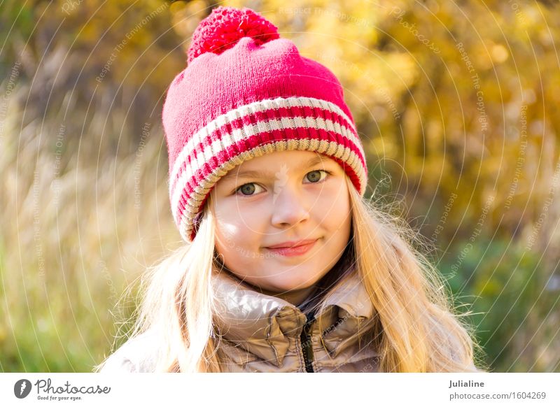 Autumn photo of beautiful girl Summer Child Girl Infancy 1 Human being 3 - 8 years Blonde Cute White kid five six 7 eight preschooler fall Caucasian European