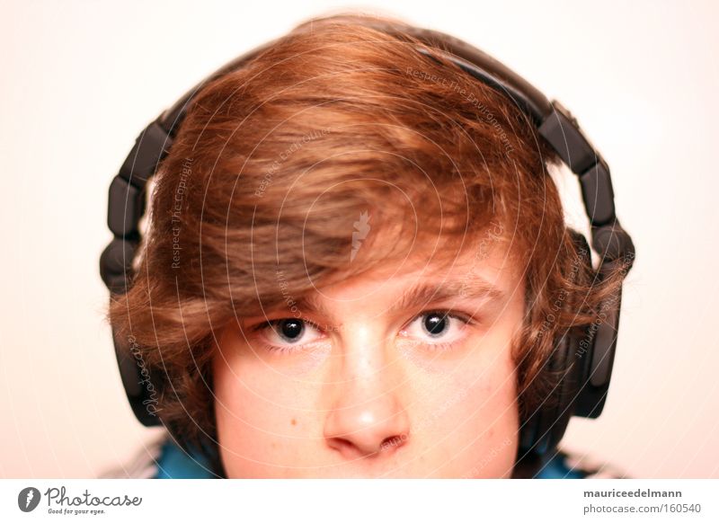 bass addict Human being Youth (Young adults) Music Hair and hairstyles Portrait photograph Bright Concentrate Eyes Headphones Black White Blue Brown