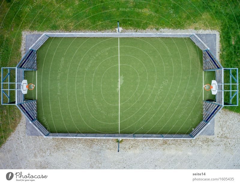 Basketball from a bird's eye view. Playing field. Sports. Bird's-eye view Copy Space Green Orange Basketball arena Line Grass Leisure and hobbies Fenced in