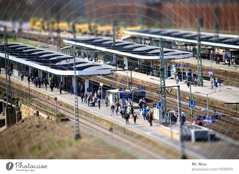 ut köln | platform düx Human being Crowd of people Town Train station Train travel Commuter trains Platform Wait Vacation & Travel Tourism Means of transport