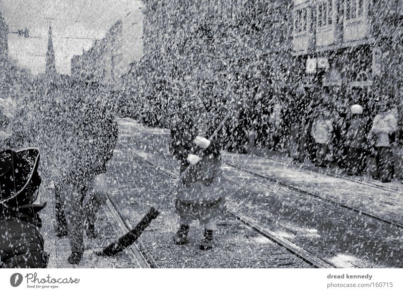 Confetti In White Black & white photo Exterior shot Day Central perspective Feasts & Celebrations Carnival Audience Group of children Crowd of people Event