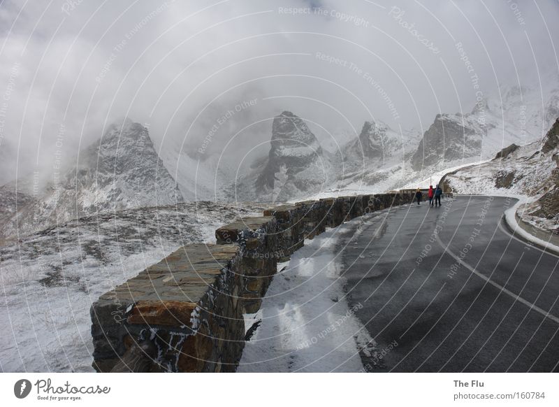 First snow on the Great St. Bernard Winter Snow Mountain Gale Alps Street Cold Swiss Alps Italian Alps Switzerland Italy Pass Peak Loneliness Wilderness Clouds