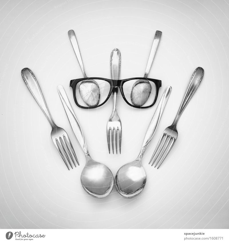 robot Metal Sadness Exceptional Threat Creepy Cold Funny Nerdy Cute Whimsical Robot Technique photograph Eyeglasses Fork Spoon Humor Universe