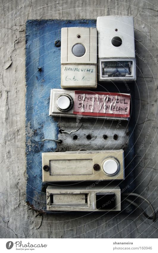 Please ring! Bell Chaos Whimsical Buttons Electric Things Photographic technology Technology Handicraft Electricity Visitor Colour photo Close-up Day