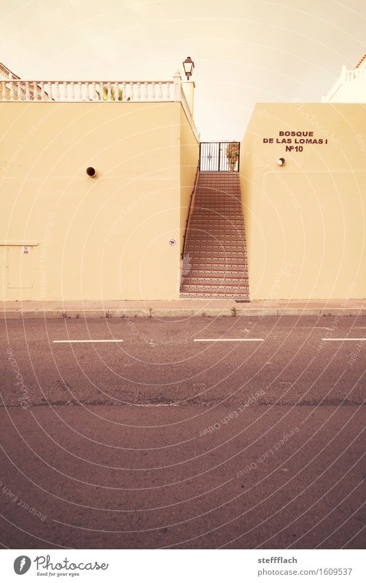 Stairway to Bosque de las Lomas Style City trip Summer Orihuela Spain Europe Small Town Deserted Handrail Street Stone Driving Going Esthetic Sharp-edged