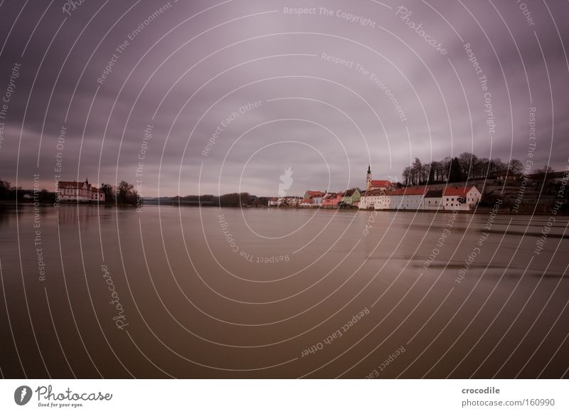 border river Border River Austria Germany Inn Water Flow Dark Schärding Monastery Smoothness Threat Storm Baroque Church Historic Long exposure Brook