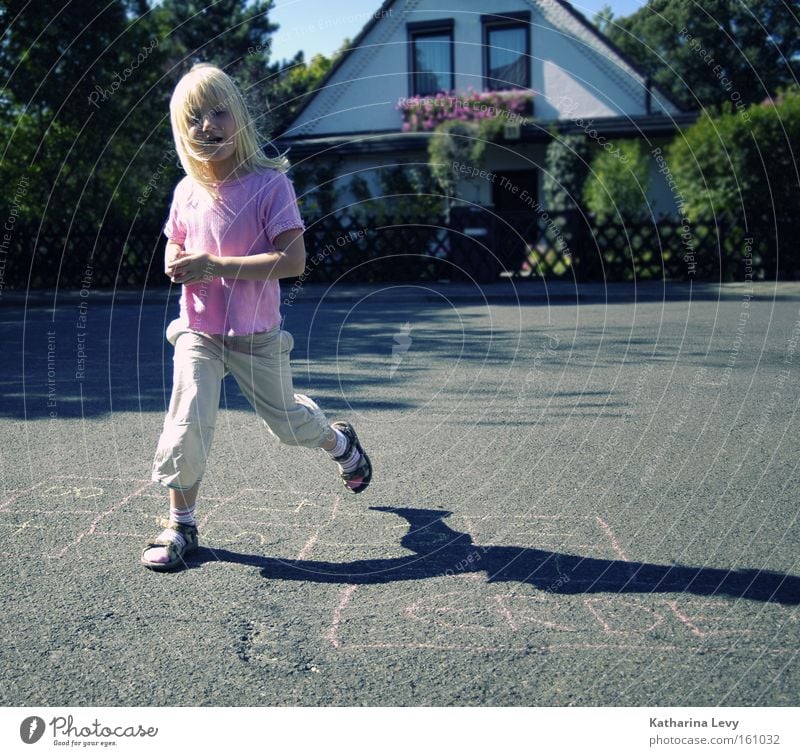 classic Colour photo Exterior shot Copy Space right Shadow Central perspective Forward Joy Playing Child Infancy 1 Human being 3 - 8 years Summer