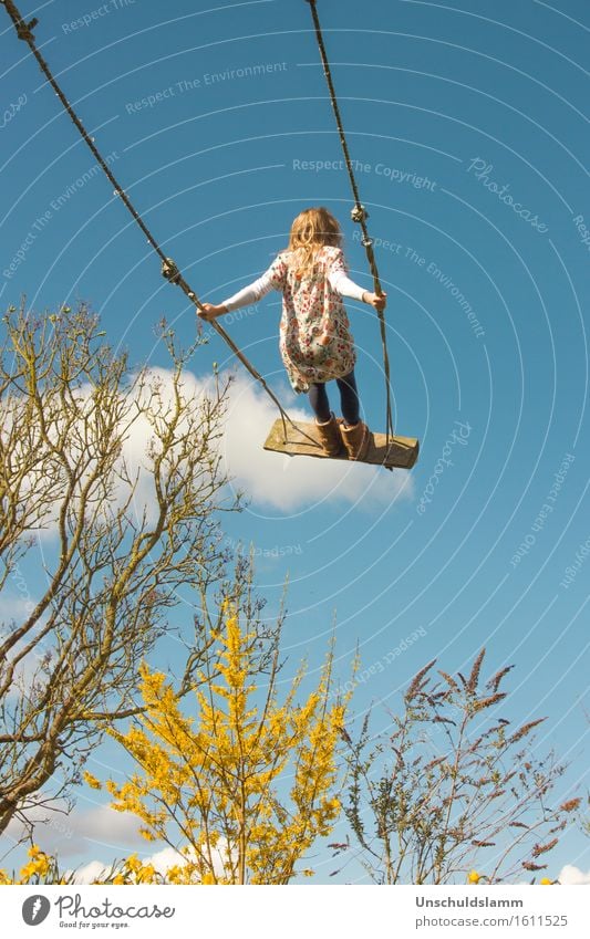 cloud surfing Leisure and hobbies Playing Children's game Parenting Human being Girl Infancy Life 3 - 8 years Nature Sky Clouds Spring Beautiful weather Bushes