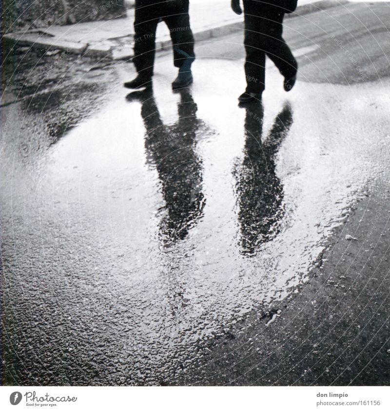 the other window Human being Street Reflection Black & white photo Medium format Andorra Going Legs Analog Wet Shadow 2 soldeu