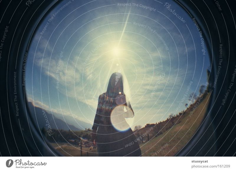 radiance Clouds Girl Woman Mountain Sky Grass Blue Green Joy Fisheye Lomography radiant Taiwan Large-scale holdings