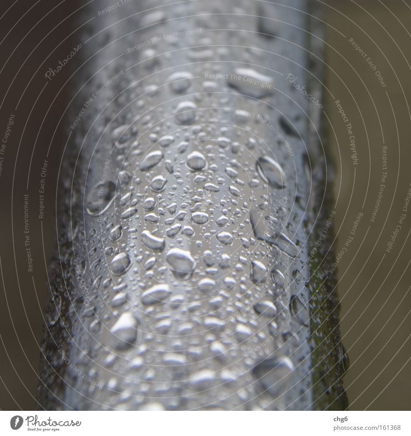 Rain on chromed pipe Drops of water Iron-pipe Reflection Water Chrome Metal Detail Condense Handrail Banister chrome tube