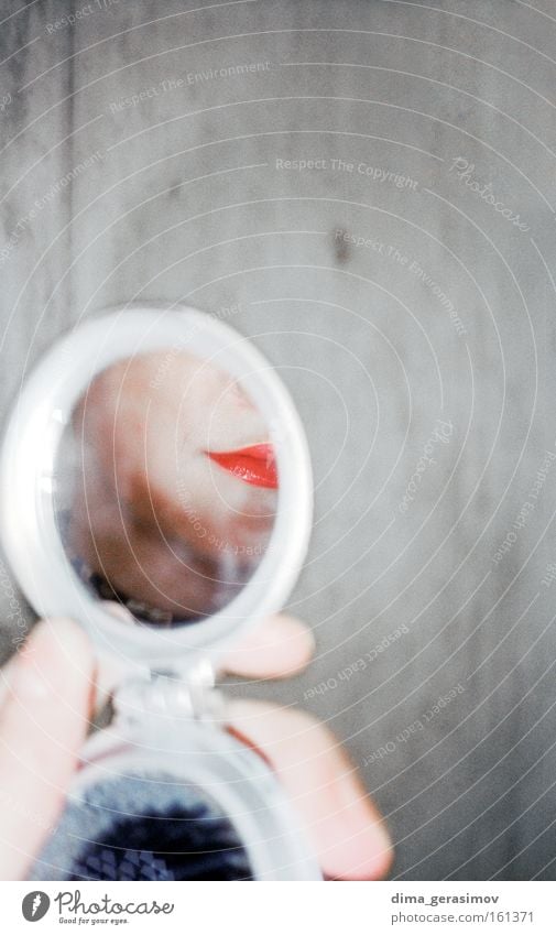 Lips Reflection Mirror Hand Wall (building) Wall (barrier) Red Gray Colour Beautiful Woman Flash