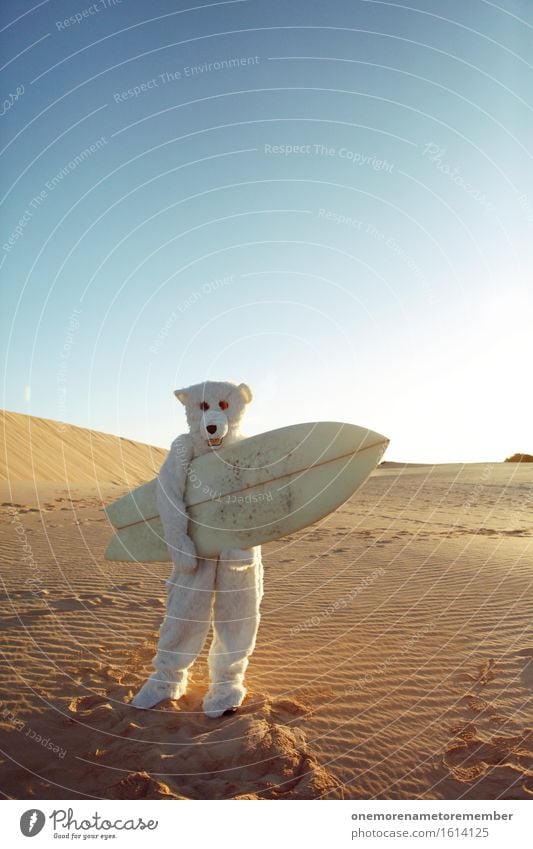 WHY NOT? Art Work of art Esthetic Polar Bear Surfboard Surfing Surfer Surf school Sand Desert Far-off places Blue sky Summer Summer vacation Sports