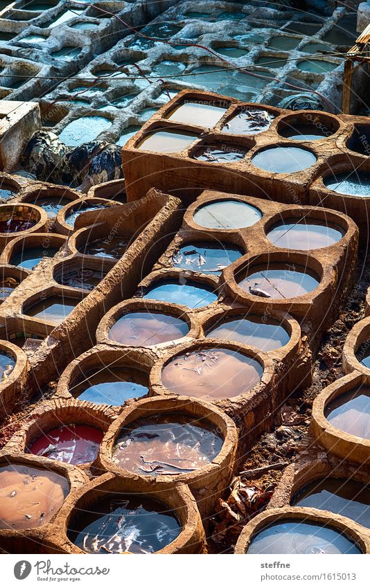 paint pot Cloth Beautiful Uniqueness Fez Morocco Colour Dyeing Colour pot tannery Poison Multicoloured Exterior shot