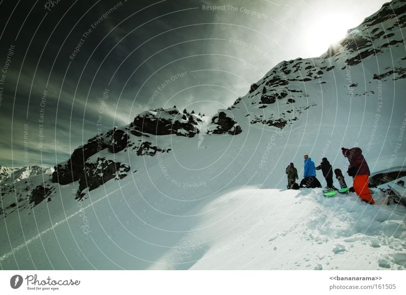 big boys on the set Winter Snow Snowboarder Mountain Clouds Nature Group Relaxation Panorama (View) Alps Freestyle Cold Funsport hiking powder Large