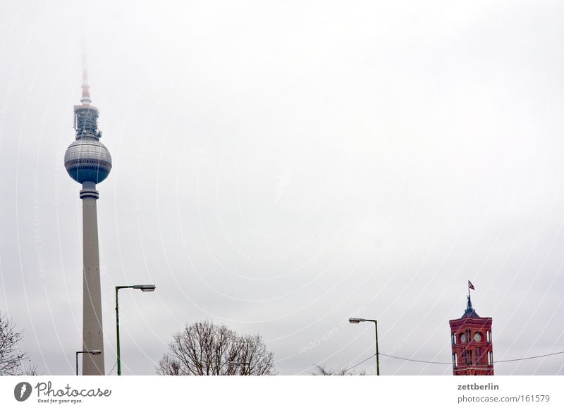 Palace of the Republic (demolished) Berlin TV Tower Alexanderplatz Capital city Rotes Rathaus Senate Government Democracy Landmark Horizon Rain Fog Autumn